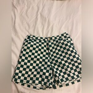 Wild Fable Womens Green White Checkered High Rise Retro Pockets Shorts Small